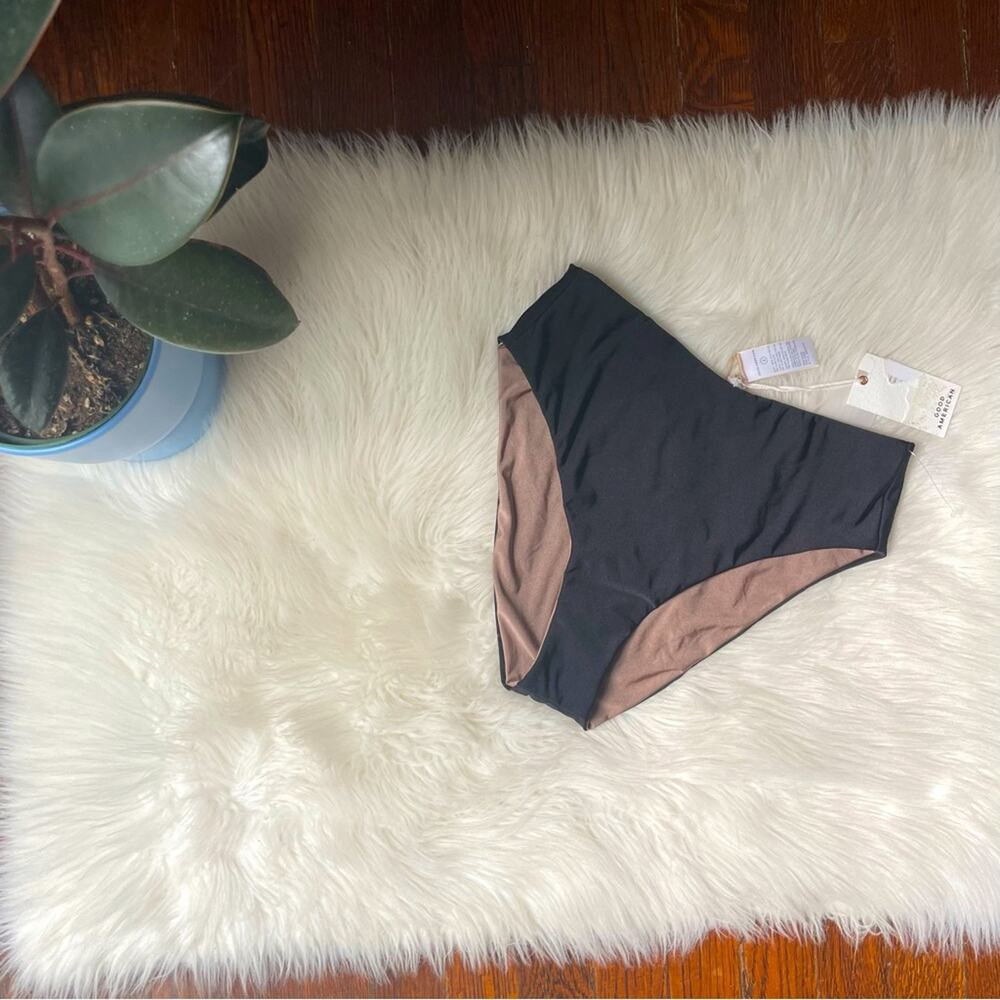 Good American Black & Tan Metallic Reversible Bikini Bottoms NWT